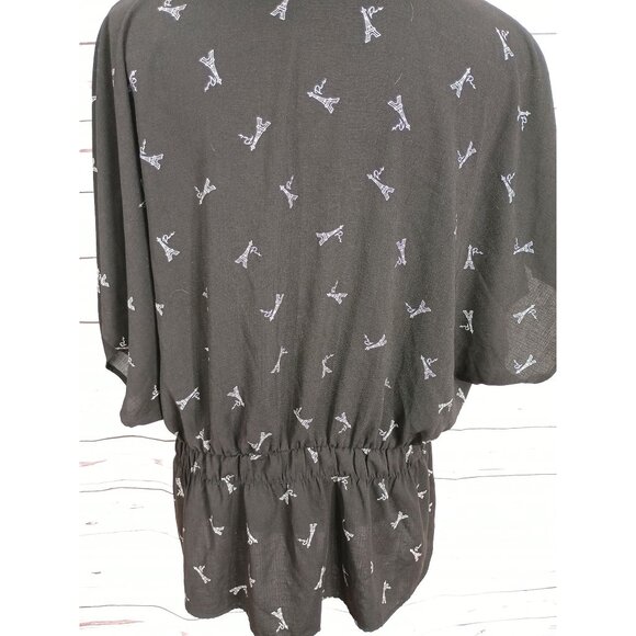 Sweet Rain Womens Black Eiffel Tower Paris Print Peplum Tie Front 3X - Picture 3 of 7